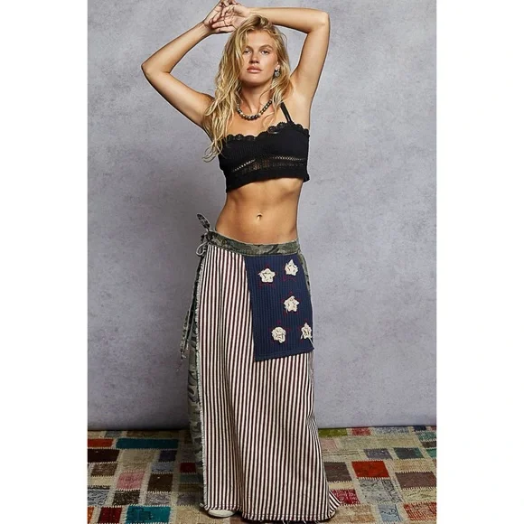 POL Camo Wide Leg Denim Wrap Pants Maxi Skirt Overlay - Picture 5 of 9